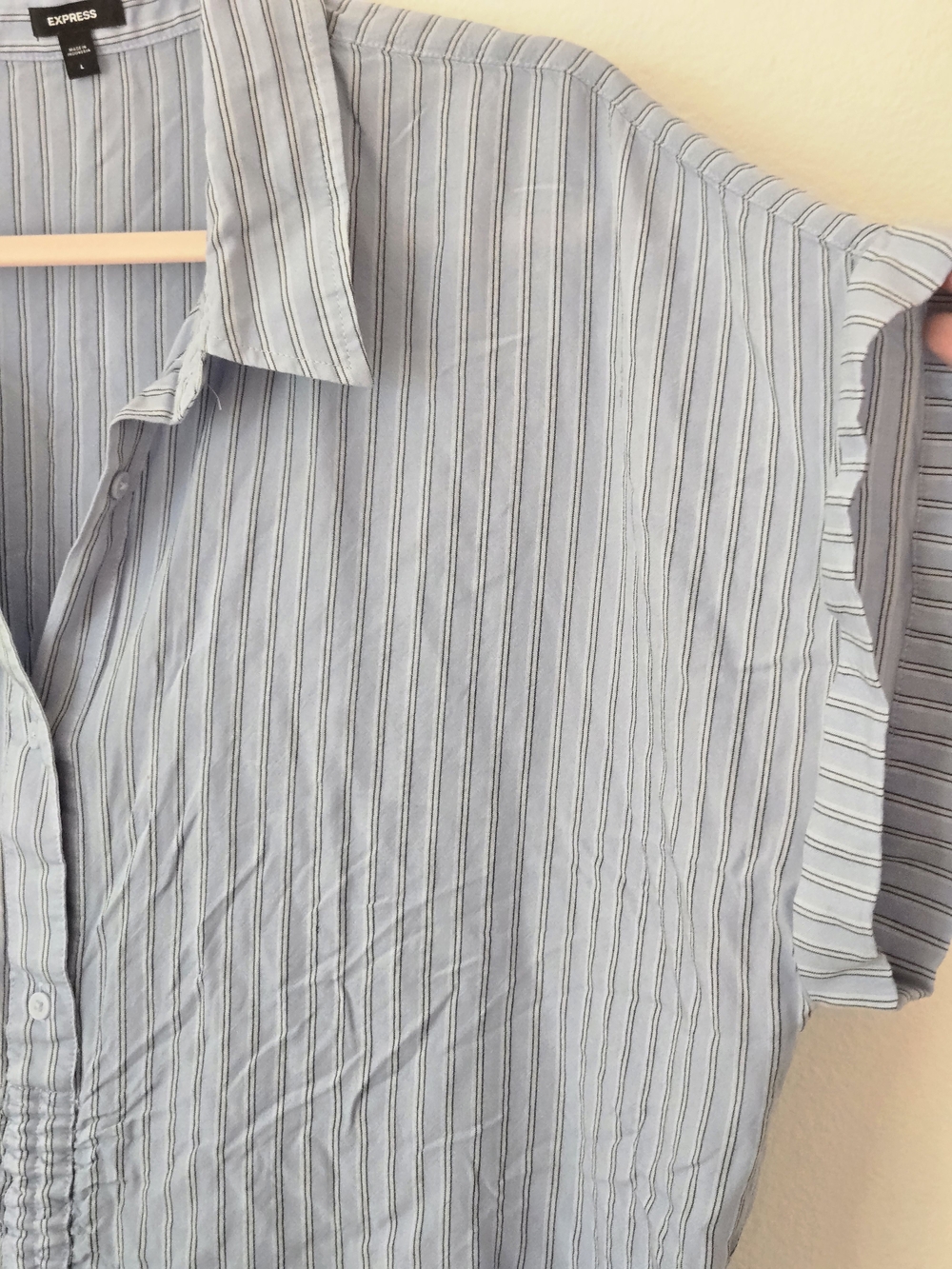 Express Blue Striped Ruched Drawstring Button Front Blouse - Picture 4 of 5
